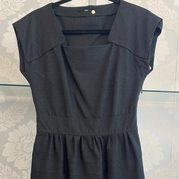BOSS / HUGO BOSS Pinstriped Cap Sleeve Little Black Dress - Picture 1 of 8